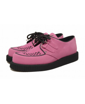 Creepers Nevermind pink suede – single black rubber sole.