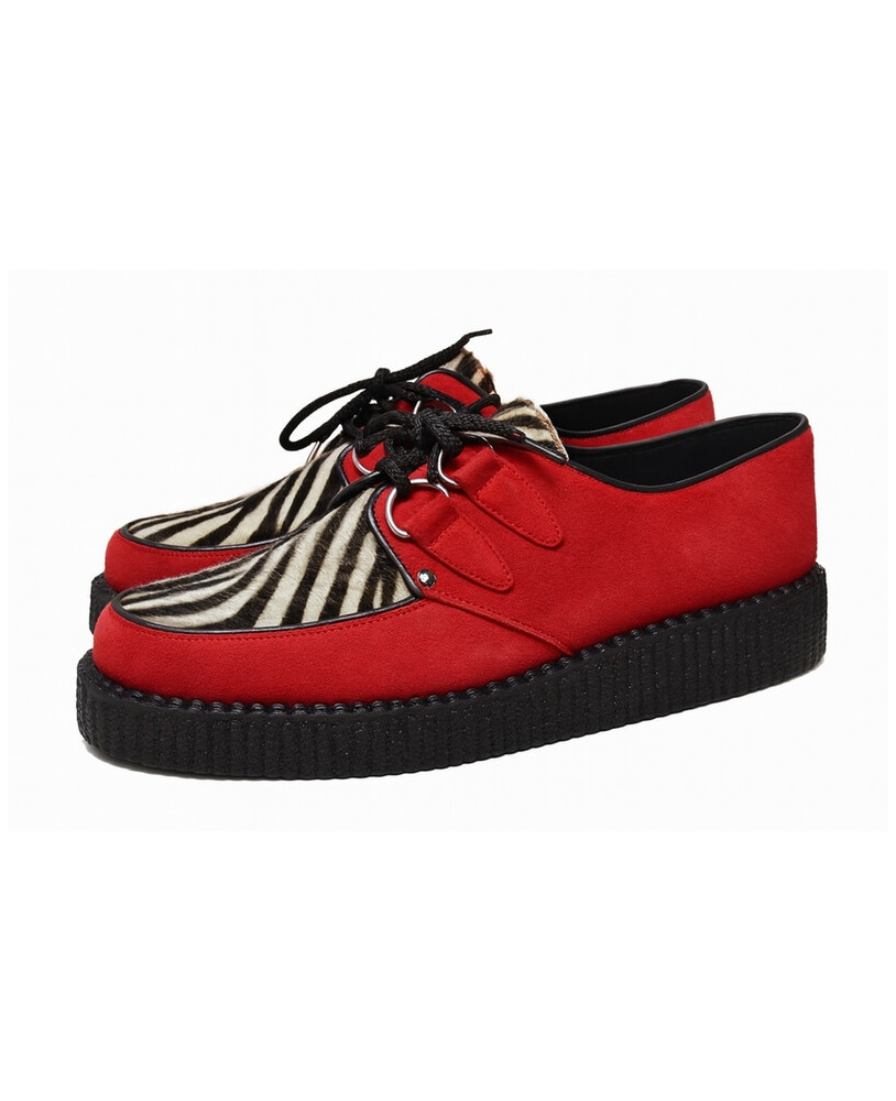 Creepers Nevermind Rot mit Zebra-Rinderfell, einfache Gummisohle.