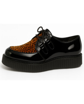 Creepers single sole black patent faux-fur leopard