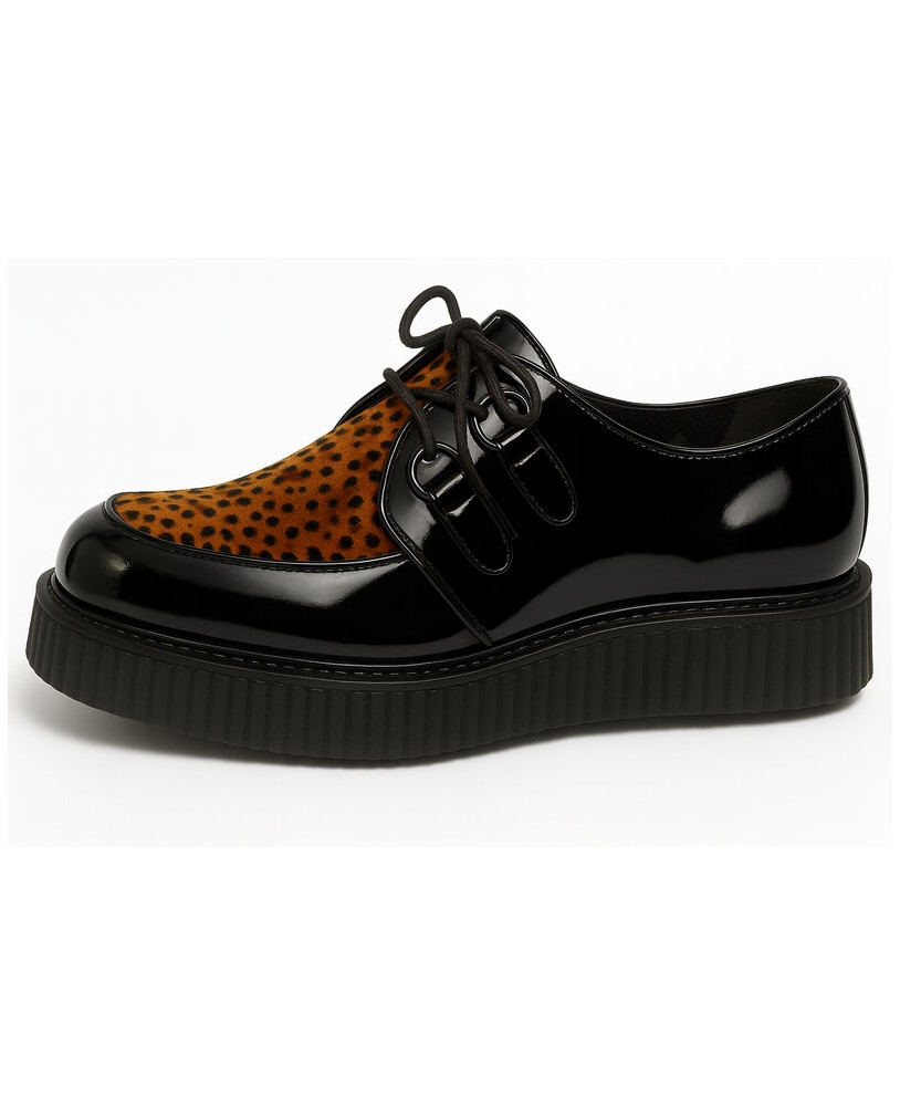 Creepers suola semplice vernice nera pelliccia leopardata