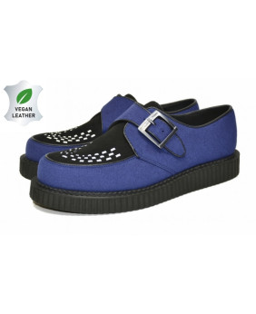 Creepers vegan en feutre bleu et suédine noire à boucle – semelle gomme 3 cm – Nevermind