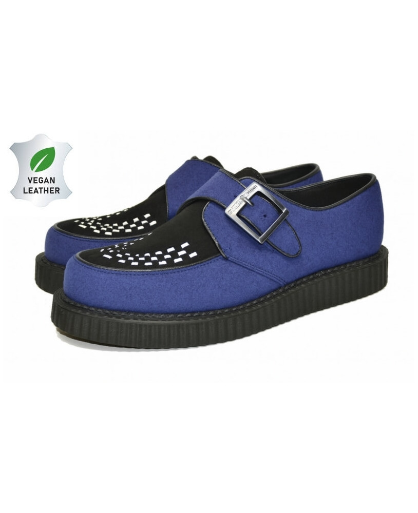 Creepers vegan en feutre bleu et suédine noire à boucle – semelle gomme 3 cm – Nevermind