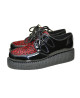 Creepers Nevermind black patent leather with red leopard cowhide vamp, single sole.
