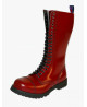 Nevermind 20-eyelet cherry leather boots – lugged sole, optional zip and steel toe.