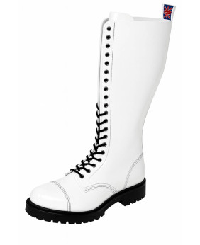 Rangers blanches en cuir verni – modèle 20 trous – Nevermind, silhouette épurée et caractère affirmé.