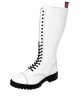 White patent leather 20-eyelet boots – Nevermind, bold minimalism and subcultural roots.