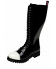 Black and white patent leather rangers – 20-eyelet model by Nevermind, underground design with a bold twist.