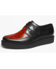 Creepers mit Tigerprint in Rot und Schwarz, glattes Leder, 3 cm Sohle.