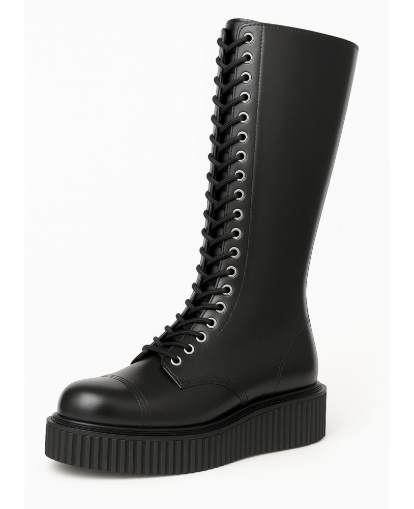 Abgebildet: schwarzer glatter Lederstiefel von Nevermind