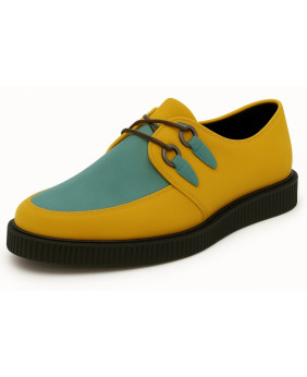 Creepers pointue en nubuck vert d’eau et jaune, semelle gomme 3 cm