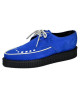 Nevermind pointed creepers in blue suede with white stitching and black sole.