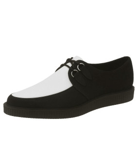 Two-tone pointed creepers in black and white nubuck with a 3 cm rubber sole
