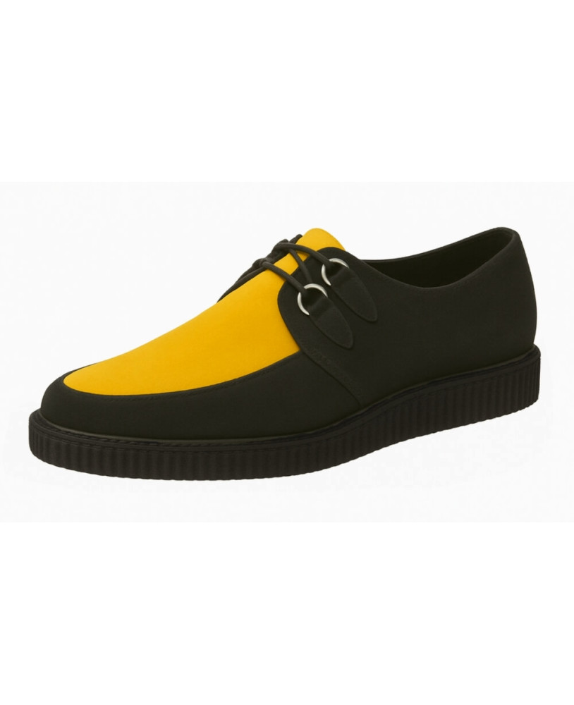Creepers pointue Nevermind en nubuck noir et jaune, semelle crantée
