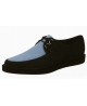 Pointed creepers in black and light blue nubuck with 3 cm simple rubber sole.