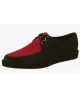 Pointed creepers in black and red nubuck with simple 3 cm black rubber sole.