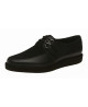 Creepers pointue en nubuck noir avec empiècements en cuir lisse noir et semelle simple en gomme noire de 3 cm.