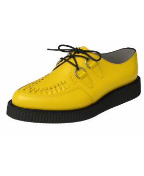 Chaussure creeper jaune Nevermind à bout pointu – modèle en cuir véritable fabriqué artisanalement avec semelle compensée 3 cm.