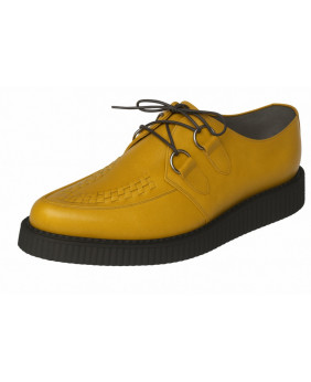 Chaussure creeper moutarde Nevermind à bout pointu – modèle en cuir véritable fabriqué artisanalement.
