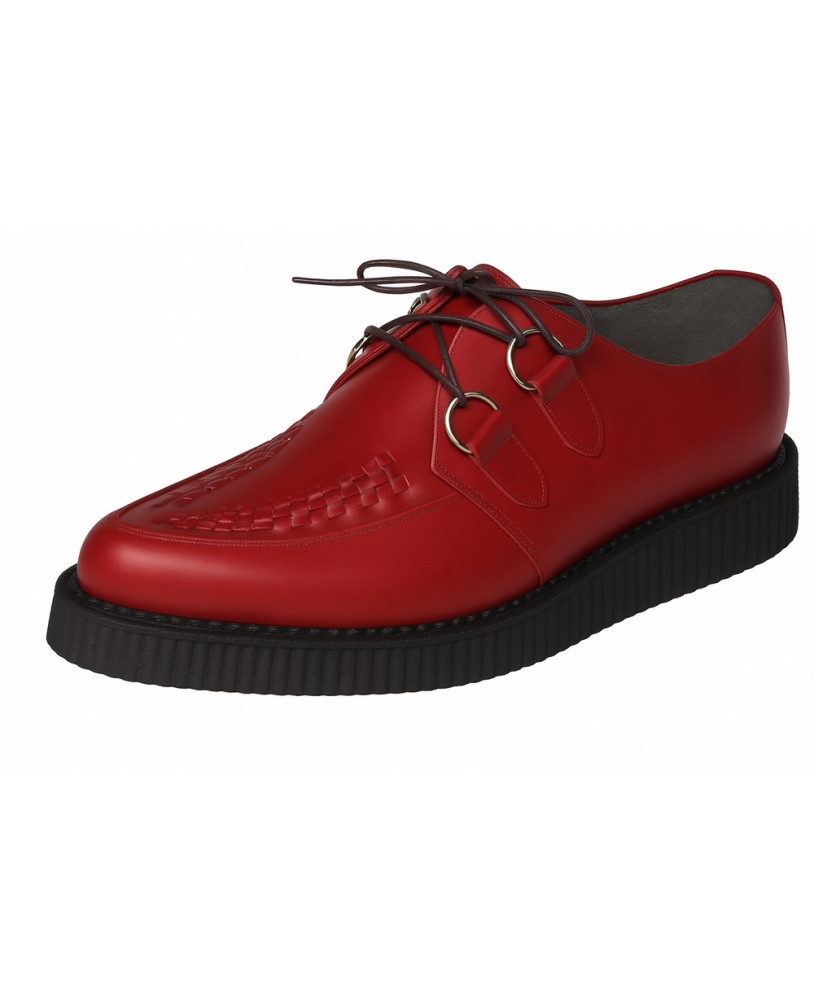 Feuerrote Creeper mit Spitze von Nevermind – handgefertigt aus echtem Leder mit 3 cm dicker Sohle.