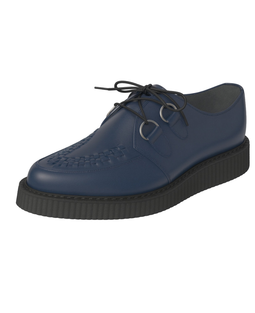 Nevermind Creeper in Dunkelblau mit Spitze – aus echtem Leder und dicker 3 cm-Sohle, handgefertigt.