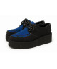 Nevermind creepers in black and royal blue suede, with 5 cm double sole and black contrast weave