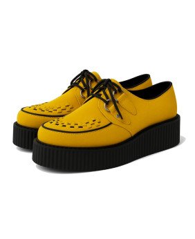 Creepers à double semelle en suède jaune citron avec tressage noir contrasté – Nevermind