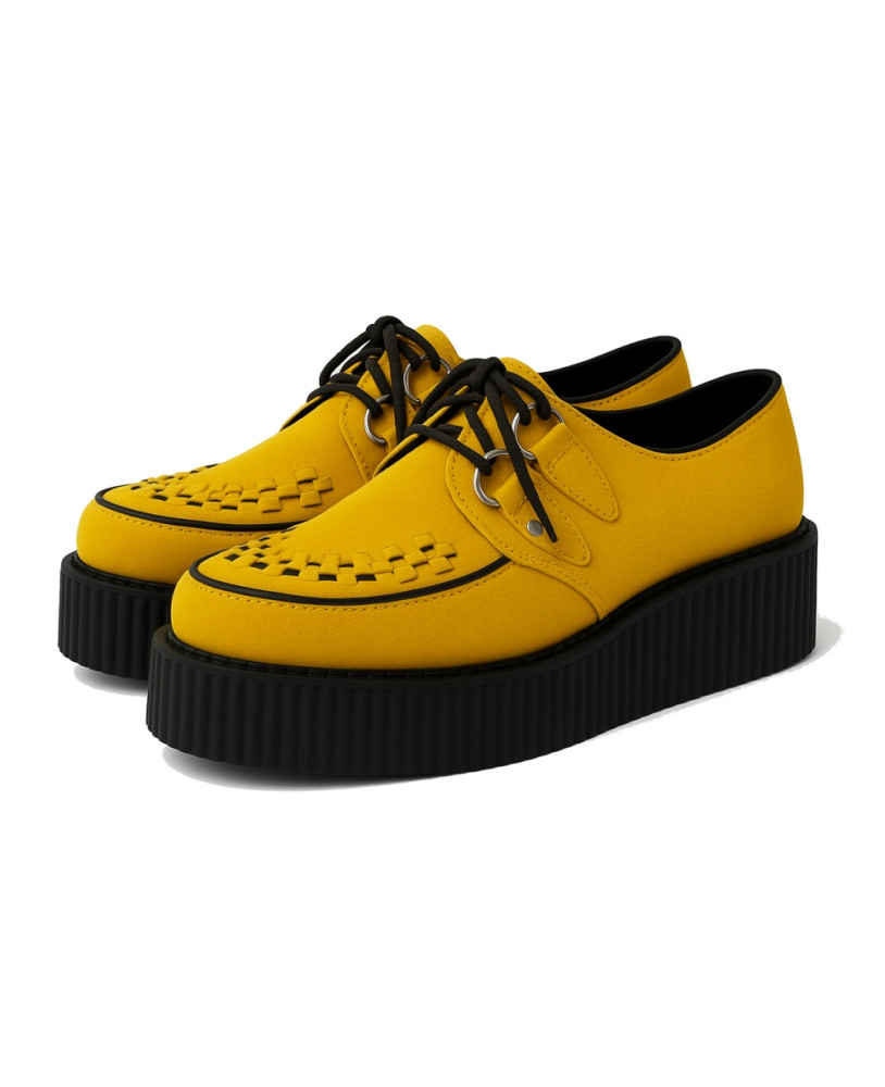 Double sole lemon yellow suede creepers with black contrast weaving – Nevermind