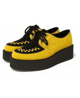 Creepers à double semelle en suède citron et noir avec tressage jaune contrasté – Nevermind