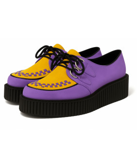 Modèle Creepers Nevermind lavande & jaune à semelle double de 5 cm.