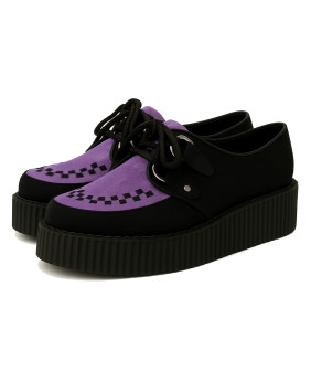 Modèle Creepers Nevermind noir & lavande en suédine, à semelle double de 5 cm.