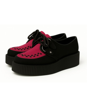 Creepers Nevermind en suédine noir & framboise, semelle plateforme de 5 cm.