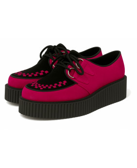 Creepers Nevermind en suédine framboise & noir avec semelle plateforme de 5 cm.
