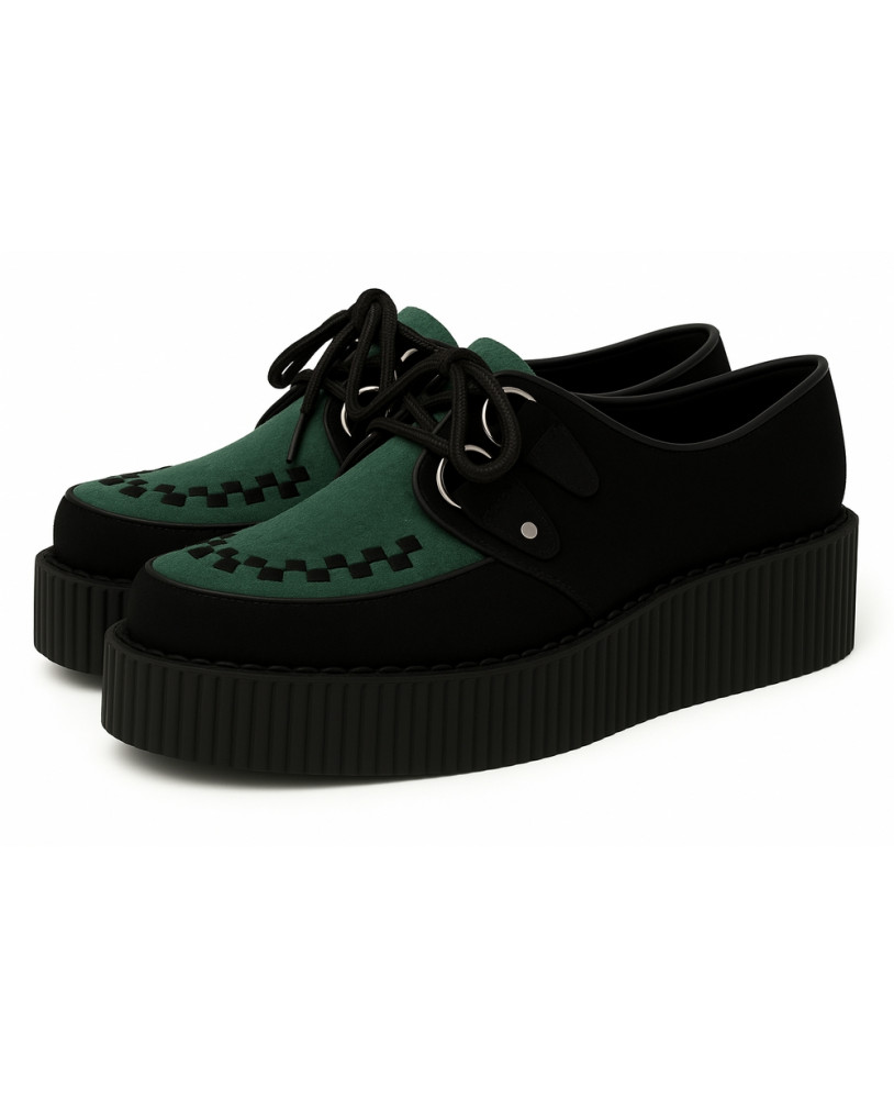 Creepers Nevermind noir & vert Gramma en suédine, semelle plateforme 5 cm.