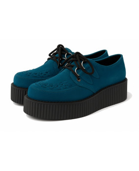 Creepers Nevermind en suédine bleu pétrole, semelle plateforme noire de 5 cm.