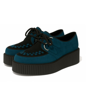 Creepers Nevermind en suédine pétrole et noir, semelle plateforme noire de 5 cm.
