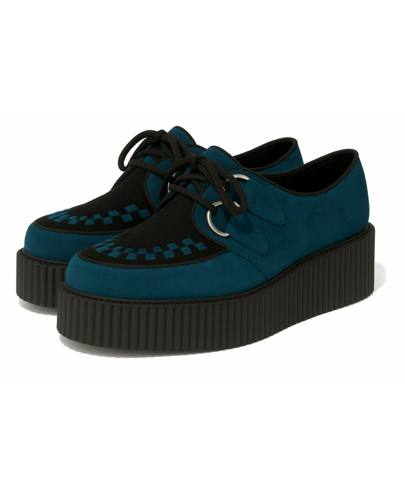 Nevermind Creepers in petrol and black suedette with black 5 cm platform sole.