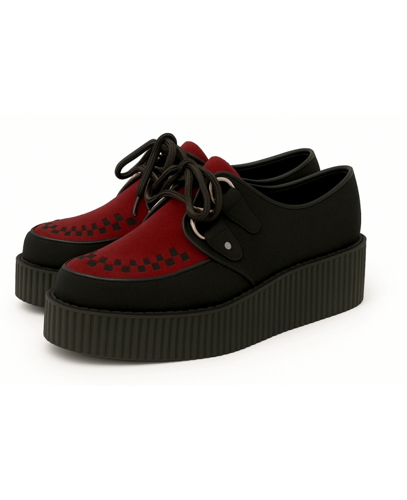 Creepers unisexes en suédine noire et grenat à semelle double – Nevermind
