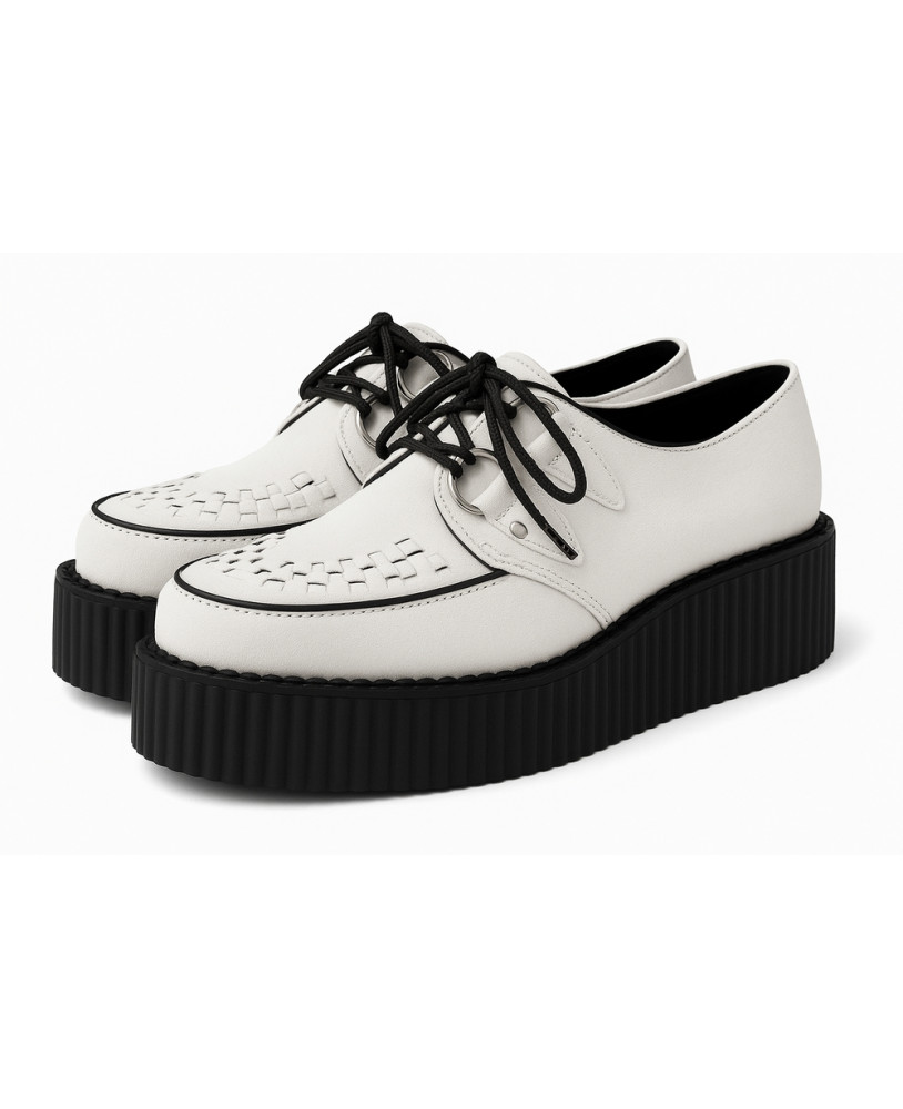 Unisex white suede creepers with black double sole – Nevermind