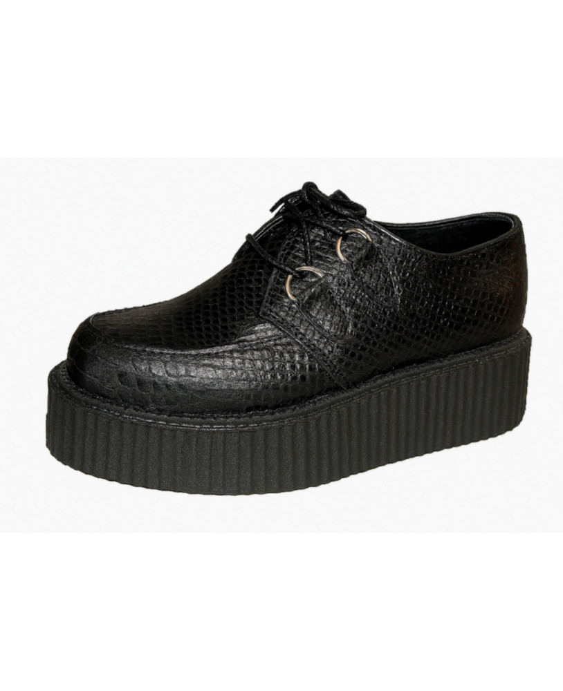 Creepers Nevermind black embossed snake leather – double sole.