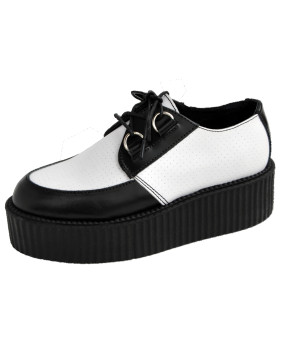 Creepers black and white perforated leather – double sole.