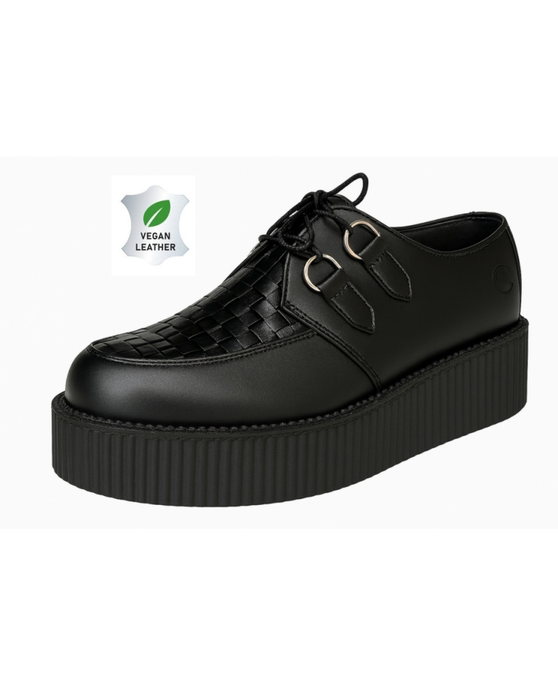 Creepers Nevermind veganes Leder schwarz mit Flechtung – Doppelssohle.