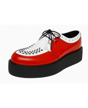 Creepers en cuir rouge et blanc avec détails perforés – double semelle – NEVERMIND.