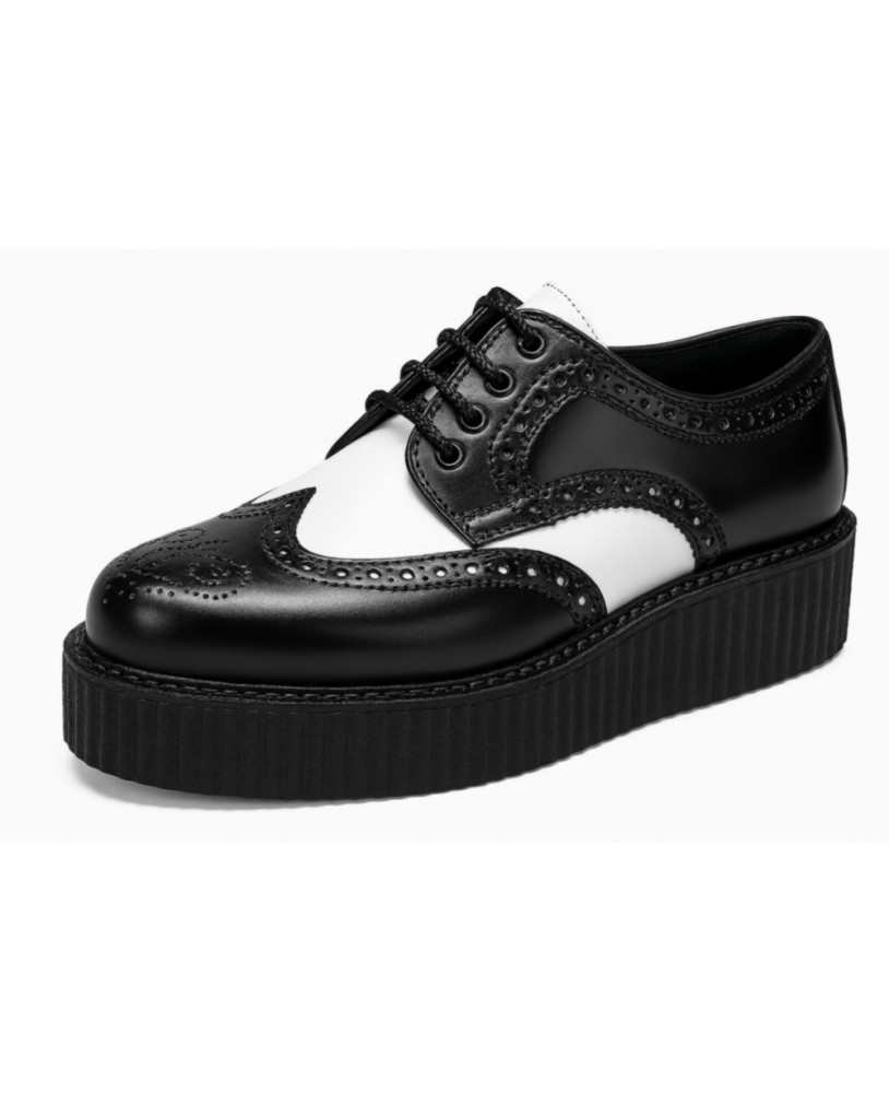 Creepers en cuir noir et blanc – style brogue – double semelle – NEVERMIND.