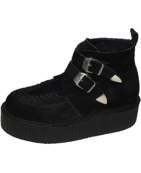 Black suede creeper with double buckles.