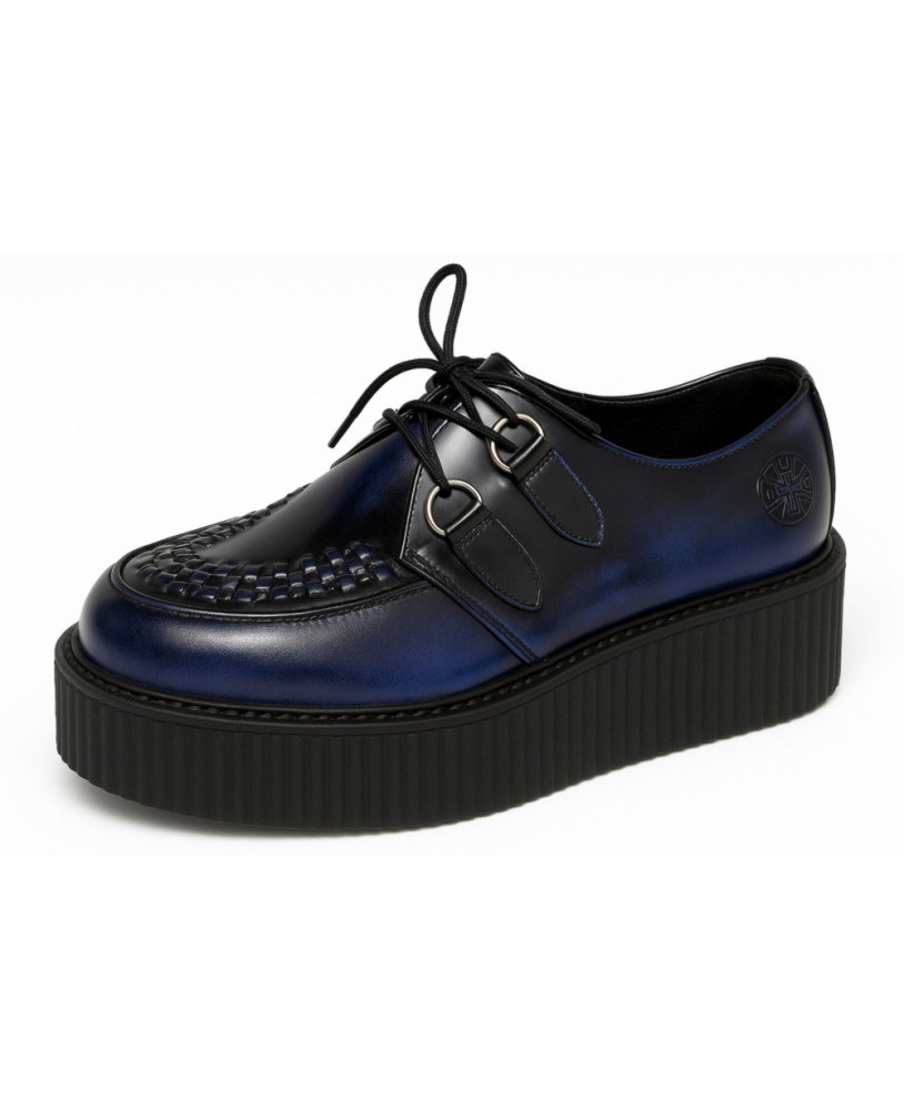 NEVERMIND Creepers in gradient midnight blue leather with black double sole.