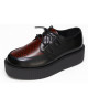 Nevermind-Shoes Creepers in black leather with red leopard pattern and double sole.