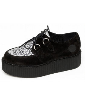 Nevermind-Shoes Creepers in black suede and black & white leopard print with double sole.