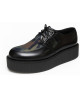 Nevermind Creepers in black leather with camouflage fabric insert and double black platform sole.