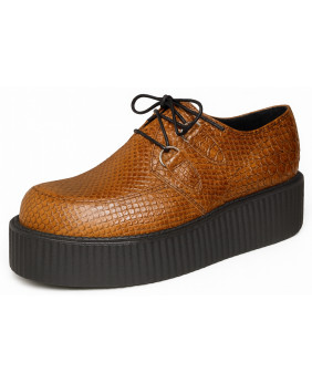 Nevermind double sole Creepers in caramel brown python-embossed leather, bold yet sophisticated design.