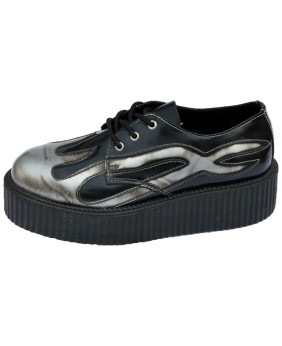 Nevermind double-sole Creepers – black leather & silver flames.